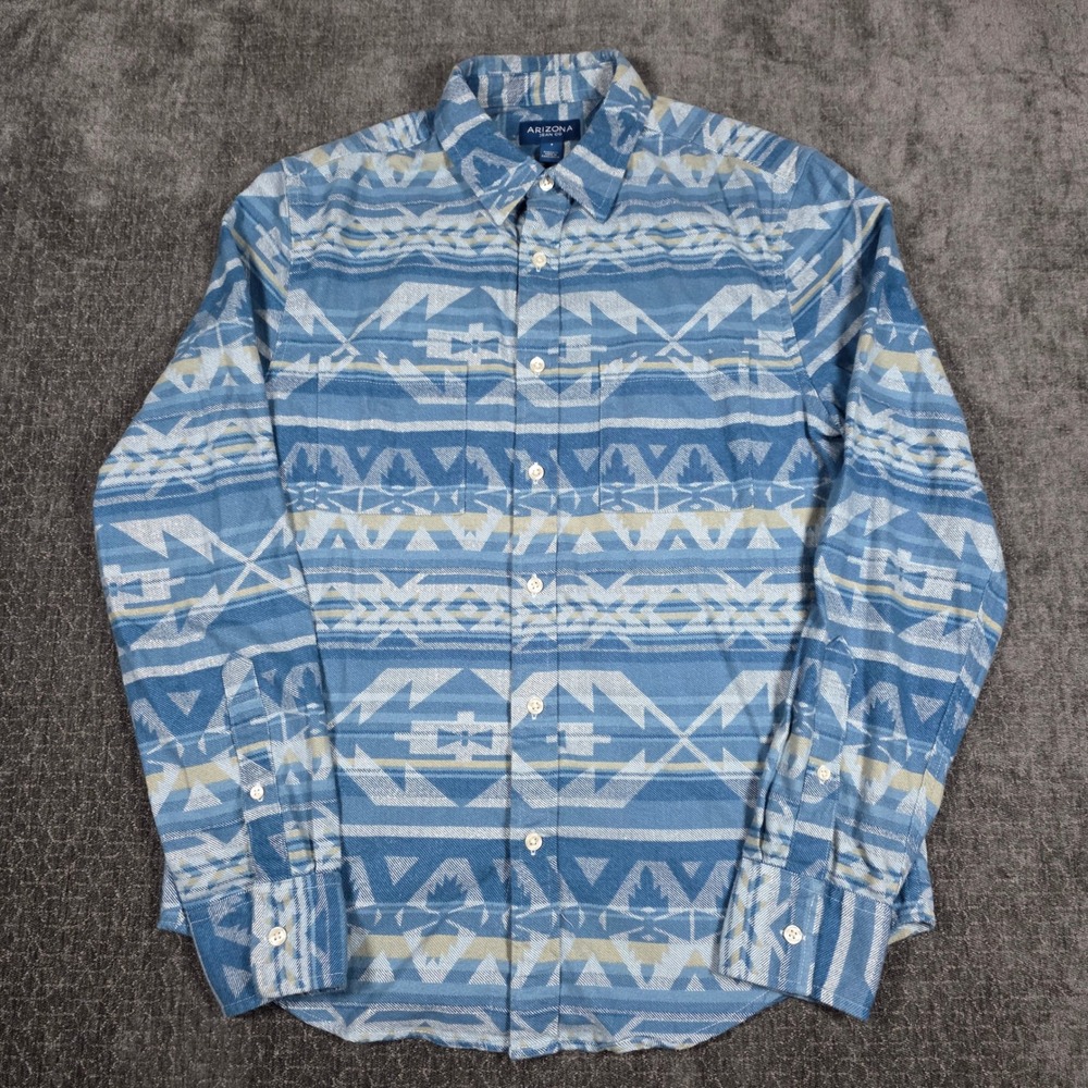 Arizona Jean Co Mens Small Blue Southwestern Geometric Flannel Button Up Shirt S